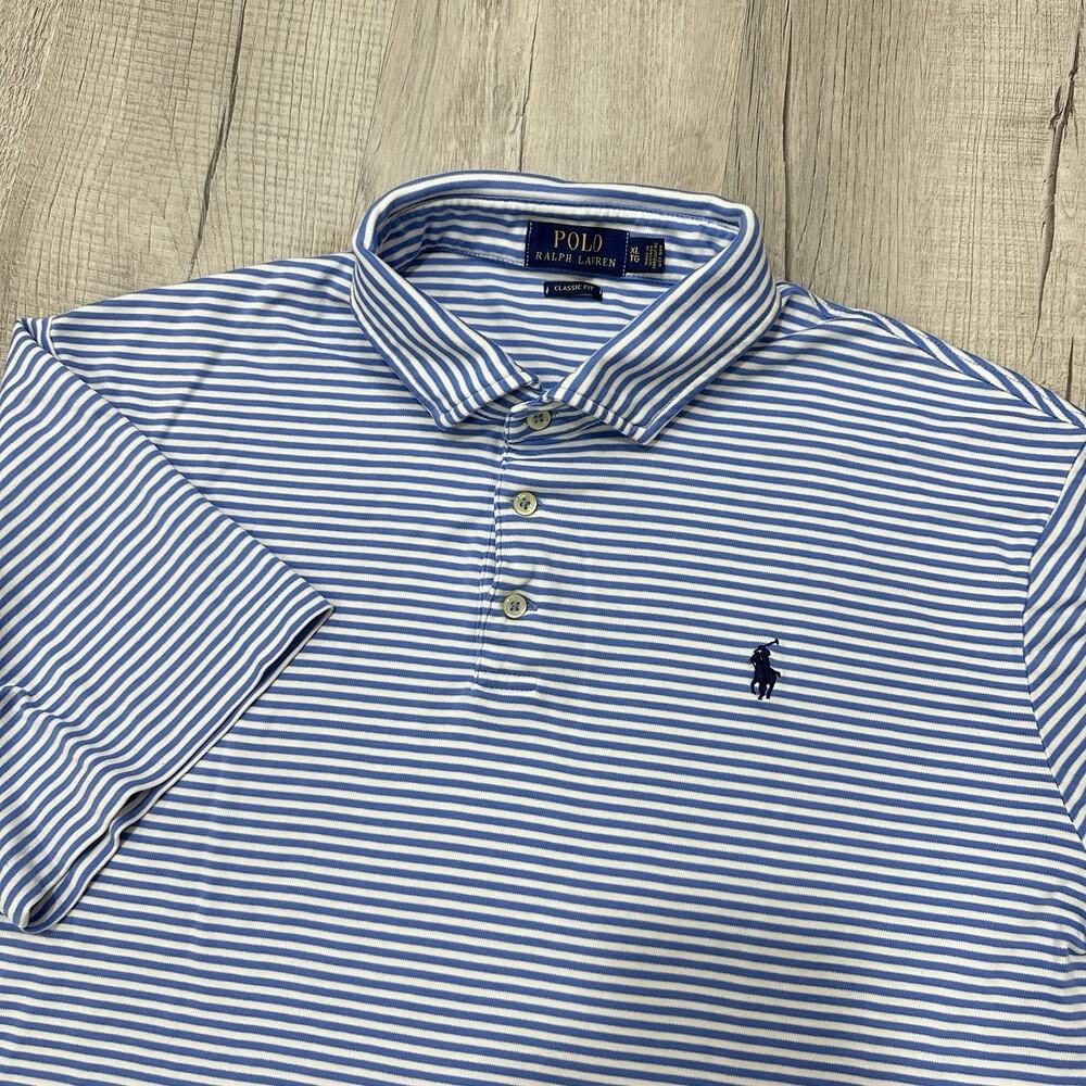 Polo Ralph Lauren Polo Shirt Men's XL Blue Striped Classic Fit Short Sleeve
